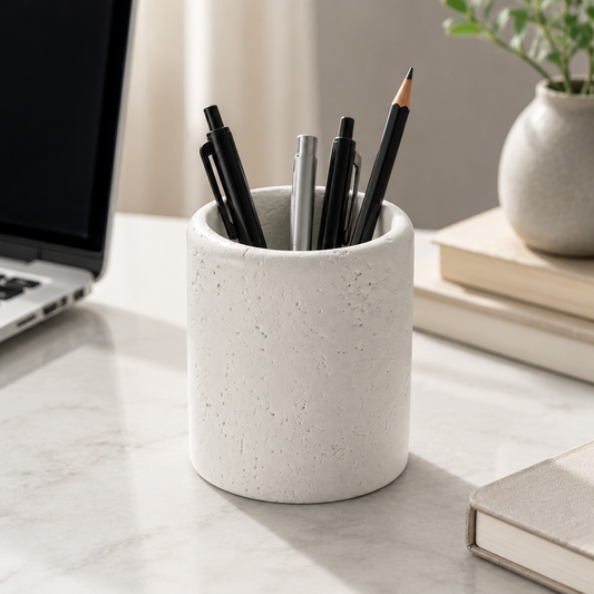 🤍 Gift-Worthy | Stone Texture Desk Decor | Minimal Pencil Holder Charm
