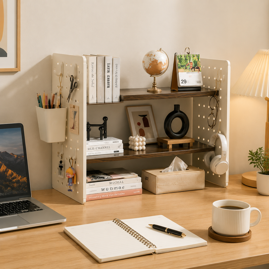 🤎 Desktop Shelf Organizer | Wood & Metal Structure | Office Desk & Home Storage | Minimal Space-Saving Design