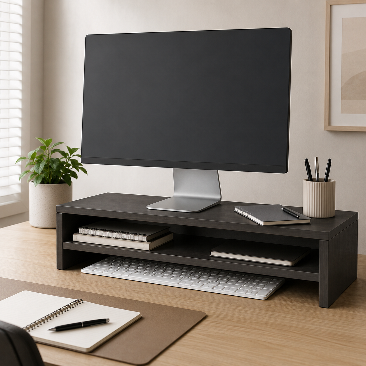 ✨ Workspace Essential | Wooden Monitor Stand Organizer | Modern Desk Upgrade