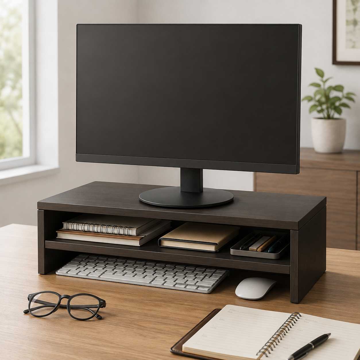 ✨ Workspace Essential | Wooden Monitor Stand Organizer | Modern Desk Upgrade