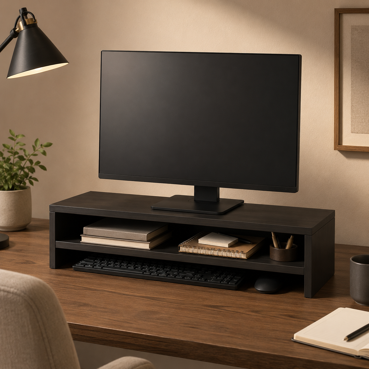 ✨ Workspace Essential | Wooden Monitor Stand Organizer | Modern Desk Upgrade