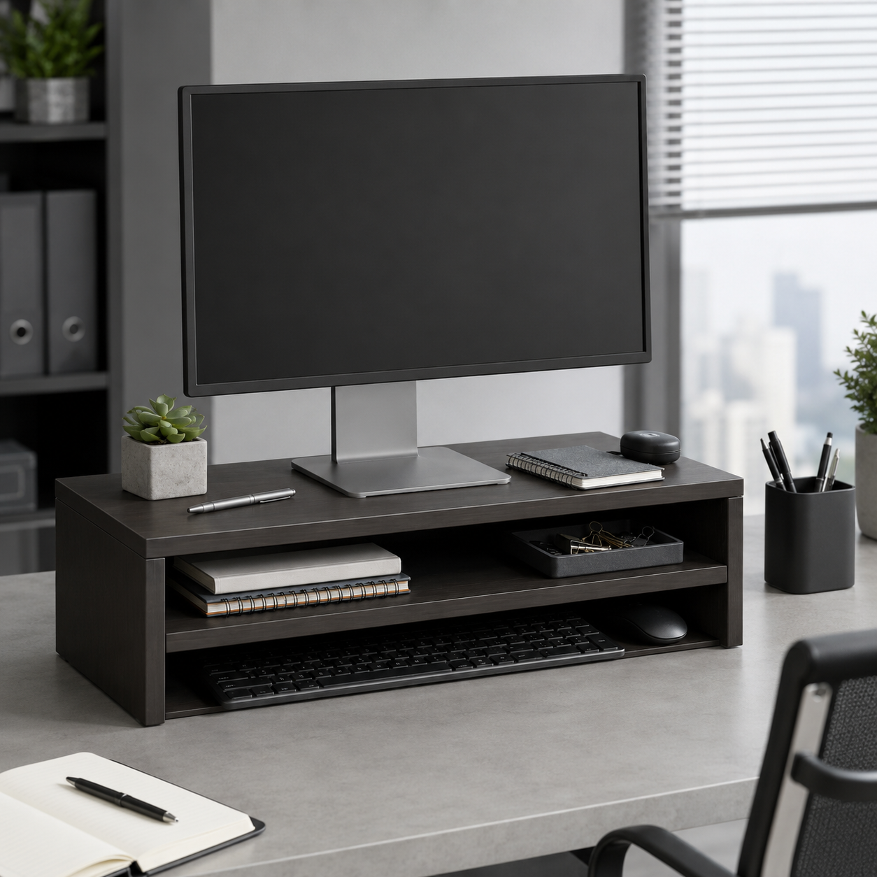 ✨ Workspace Essential | Wooden Monitor Stand Organizer | Modern Desk Upgrade