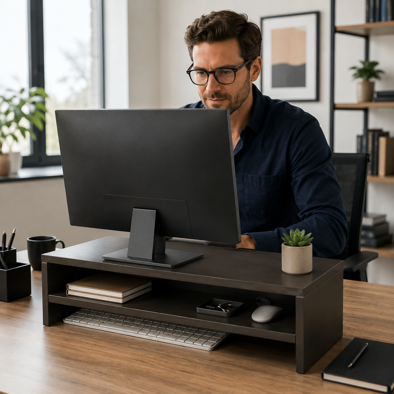 ✨ Workspace Essential | Wooden Monitor Stand Organizer | Modern Desk Upgrade
