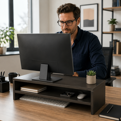 ✨ Workspace Essential | Wooden Monitor Stand Organizer | Modern Desk Upgrade