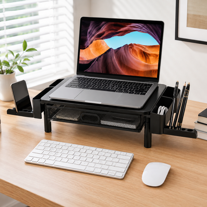 🖤 Workspace Essential | Metal Mesh Monitor Stand | Smart Desk Organization