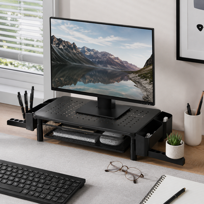 🖤 Workspace Essential | Metal Mesh Monitor Stand | Smart Desk Organization