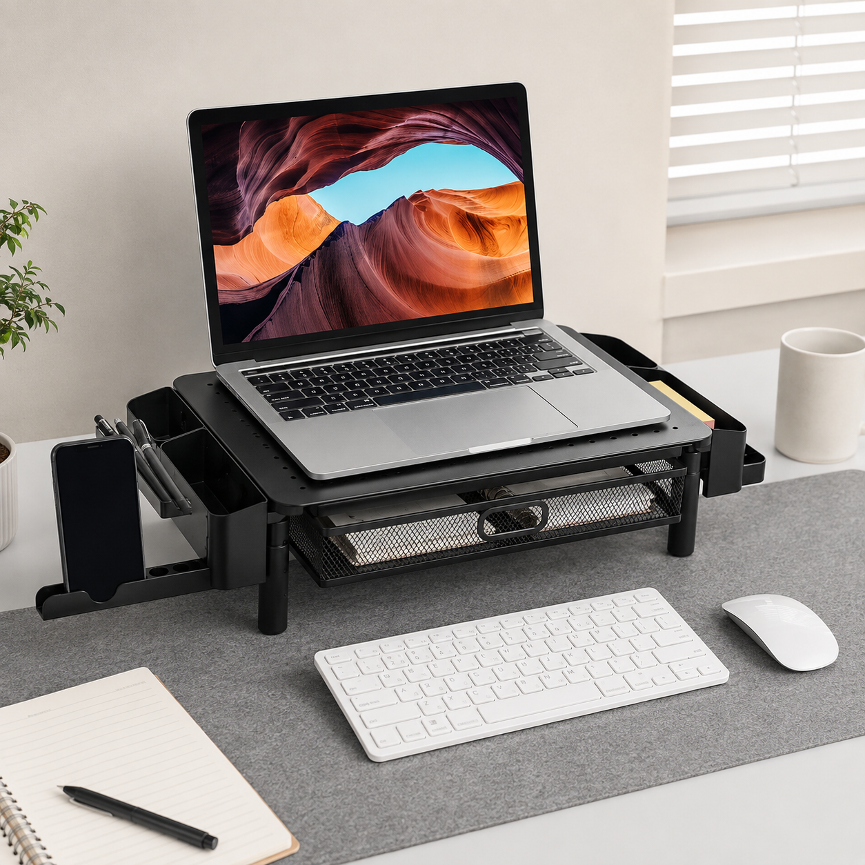🖤 Workspace Essential | Metal Mesh Monitor Stand | Smart Desk Organization
