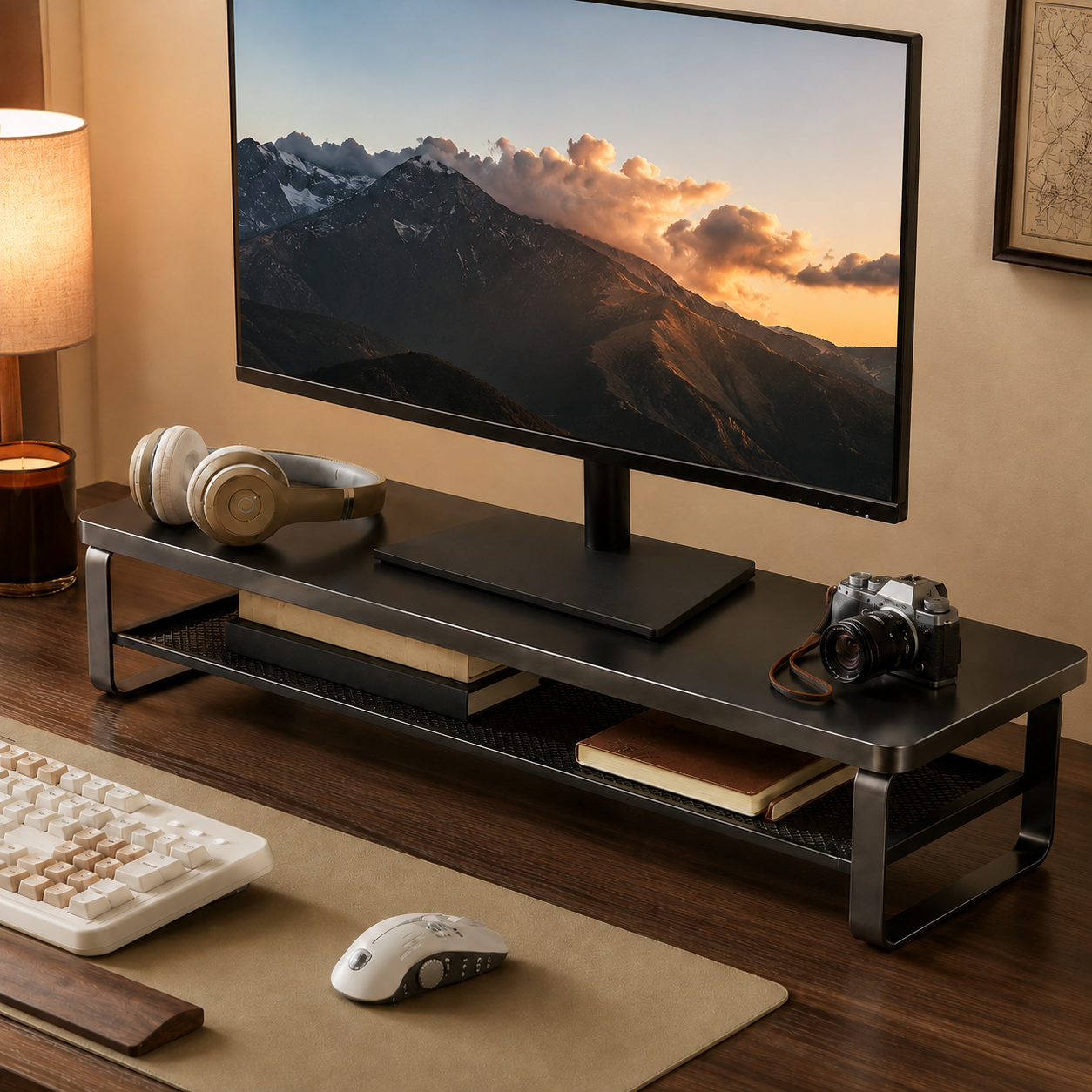 🖤 Desk Essential | Metal Mesh Computer Riser | Sleek Workspace Upgrade