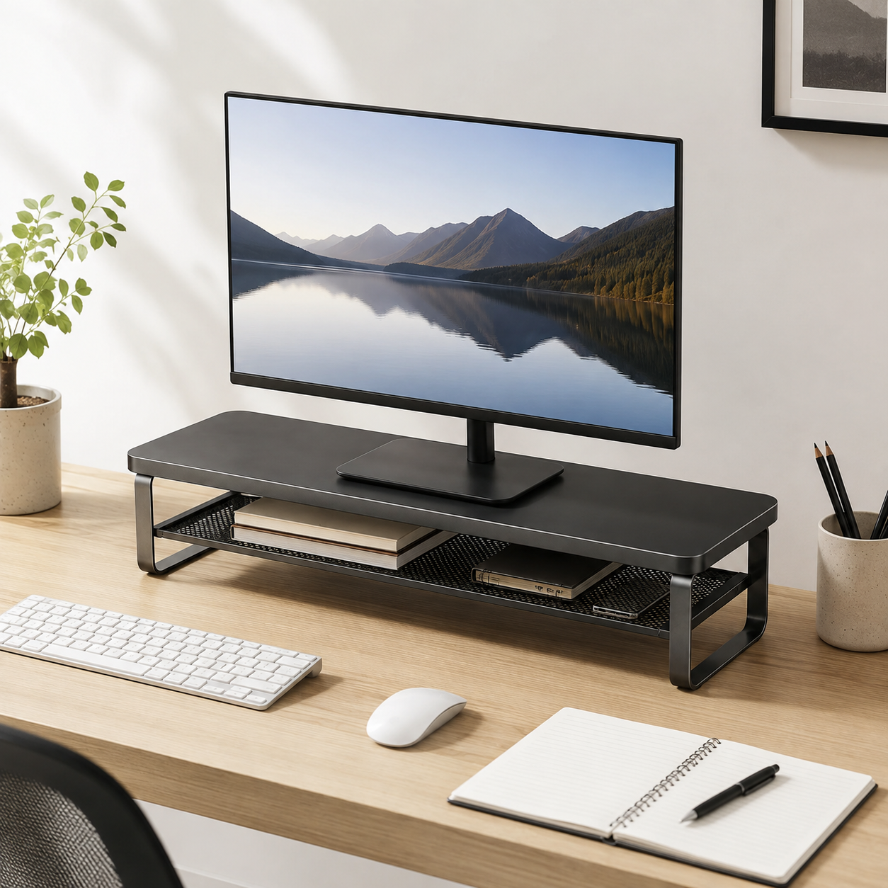 🖤 Desk Essential | Metal Mesh Computer Riser | Sleek Workspace Upgrade