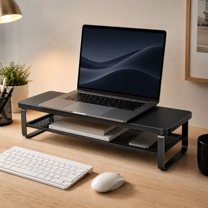 🖤 Desk Essential | Metal Mesh Computer Riser | Sleek Workspace Upgrade