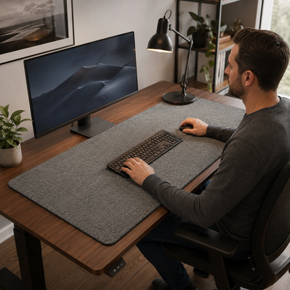 🌿 Workspace Essential | Linen Texture Desk Mat | Cozy Office Upgrade