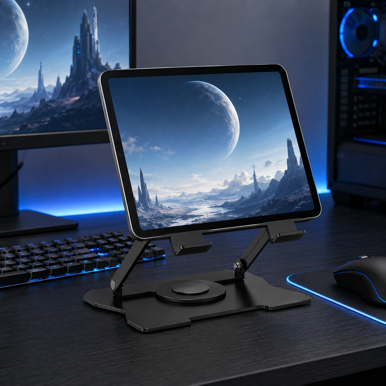 🖤 Desk Essential | Metal Tablet Stand | Flexible Viewing Upgrade