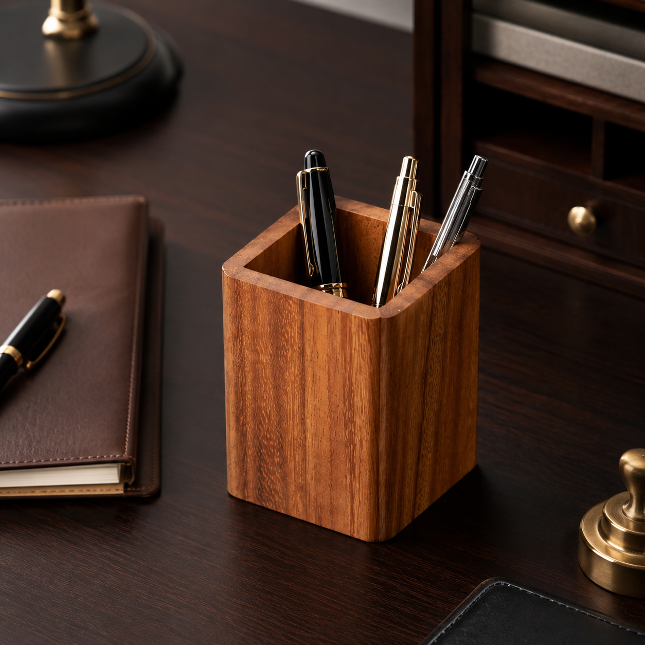 🌿 Desk Essential | Natural Wood Pen Holder | Warm Workspace Accent