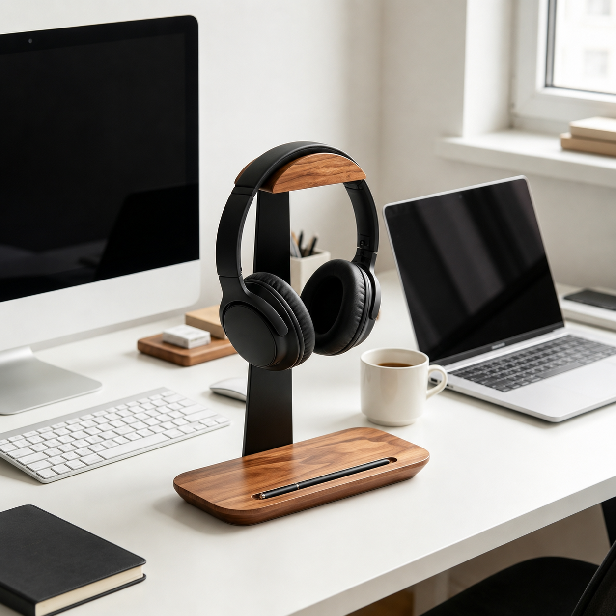 🎧 Desk Essential | Walnut Wood Headphone Stand | Premium Setup Upgrade
