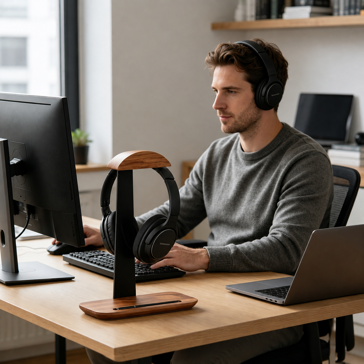 🎧 Desk Essential | Walnut Wood Headphone Stand | Premium Setup Upgrade