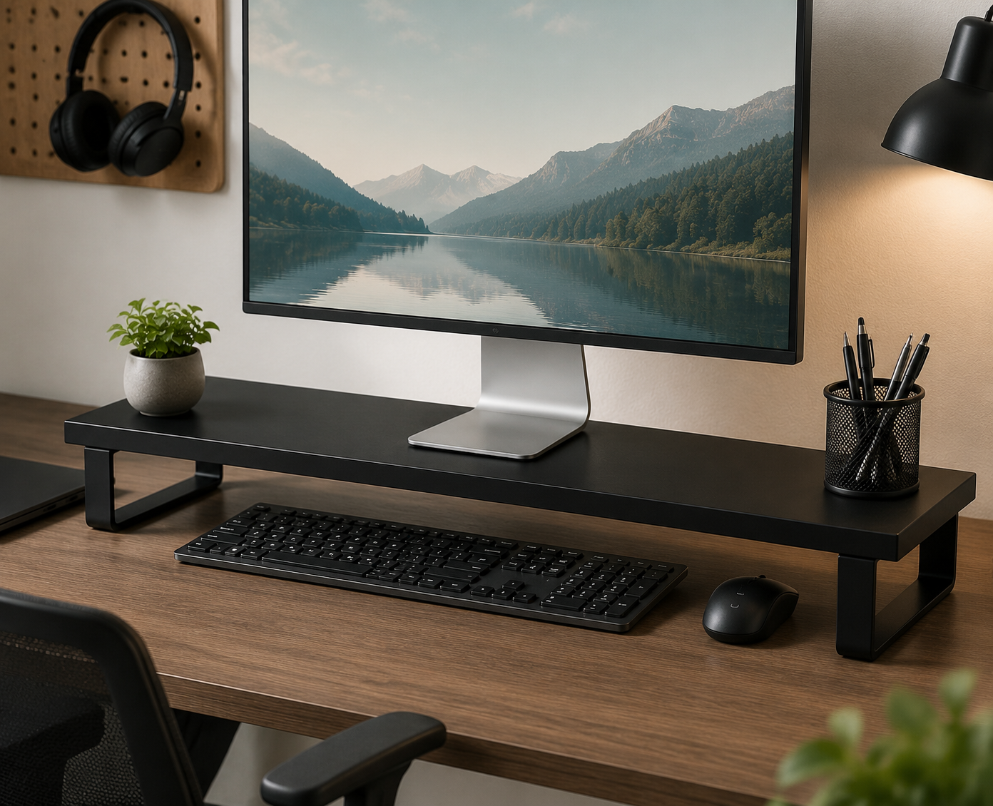 🖤 Desk Upgrade | Premium Metal Monitor Riser | Modern Office Essential