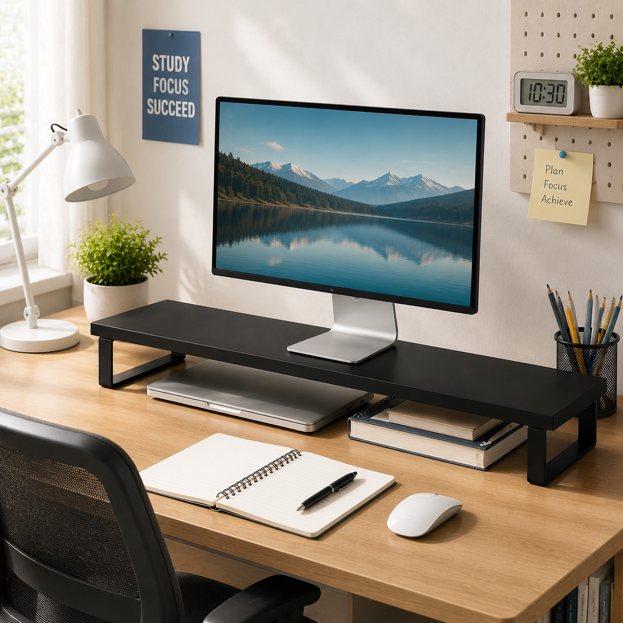 🖤 Desk Upgrade | Premium Metal Monitor Riser | Modern Office Essential