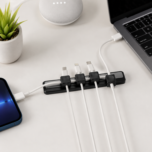 🧲 Cable Organizer | Magnetic Metal Desktop | Tech Lovers | Sleek Black Control
