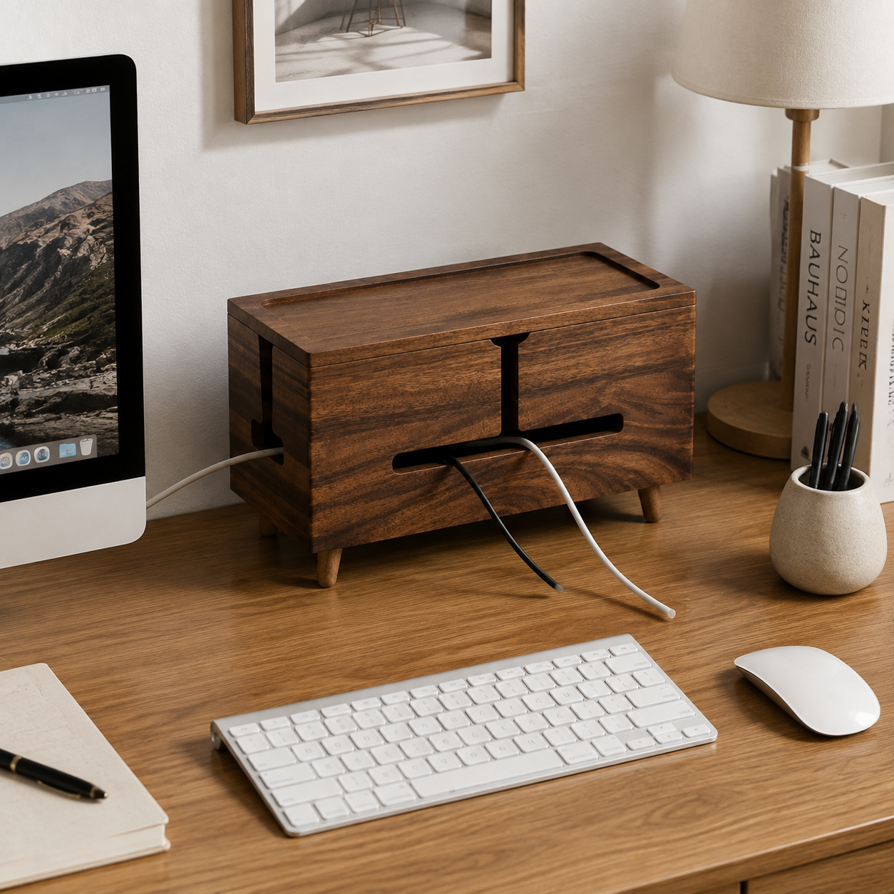 🌿 Cable Storage Box | Solid Wood Organizer | Home Office & Living Spaces | Natural Minimalist Style