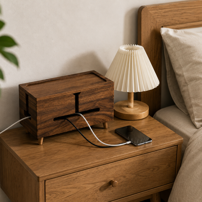 🌿 Cable Storage Box | Solid Wood Organizer | Home Office & Living Spaces | Natural Minimalist Style