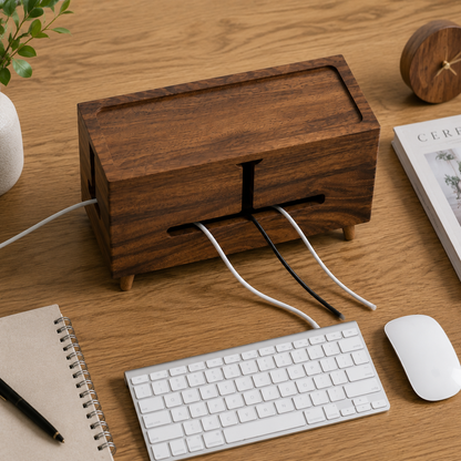 🌿 Cable Storage Box | Solid Wood Organizer | Home Office & Living Spaces | Natural Minimalist Style