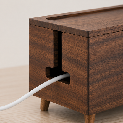 🌿 Cable Storage Box | Solid Wood Organizer | Home Office & Living Spaces | Natural Minimalist Style