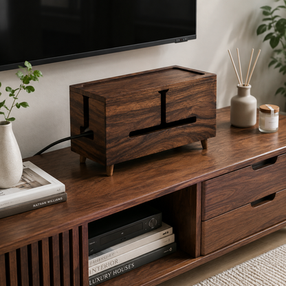 🌿 Cable Storage Box | Solid Wood Organizer | Home Office & Living Spaces | Natural Minimalist Style