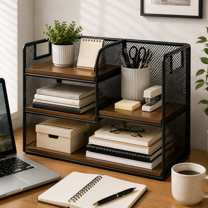 ✨ Desktop Shelf Organizer | Metal & Wood Design | Office Desk & Home Spaces | Modern Industrial Style