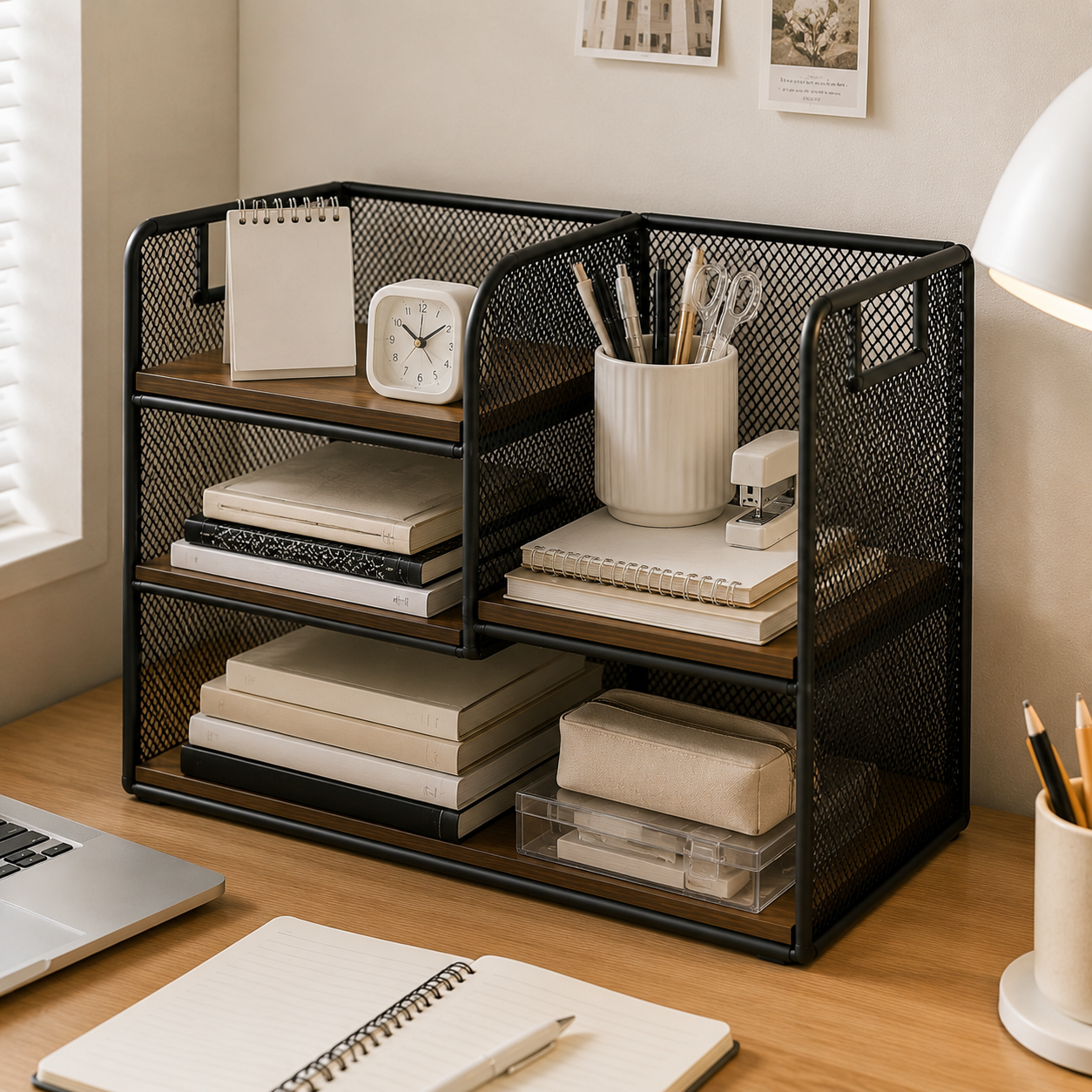 ✨ Desktop Shelf Organizer | Metal & Wood Design | Office Desk & Home Spaces | Modern Industrial Style