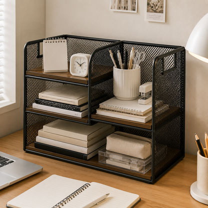 ✨ Desktop Shelf Organizer | Metal & Wood Design | Office Desk & Home Spaces | Modern Industrial Style