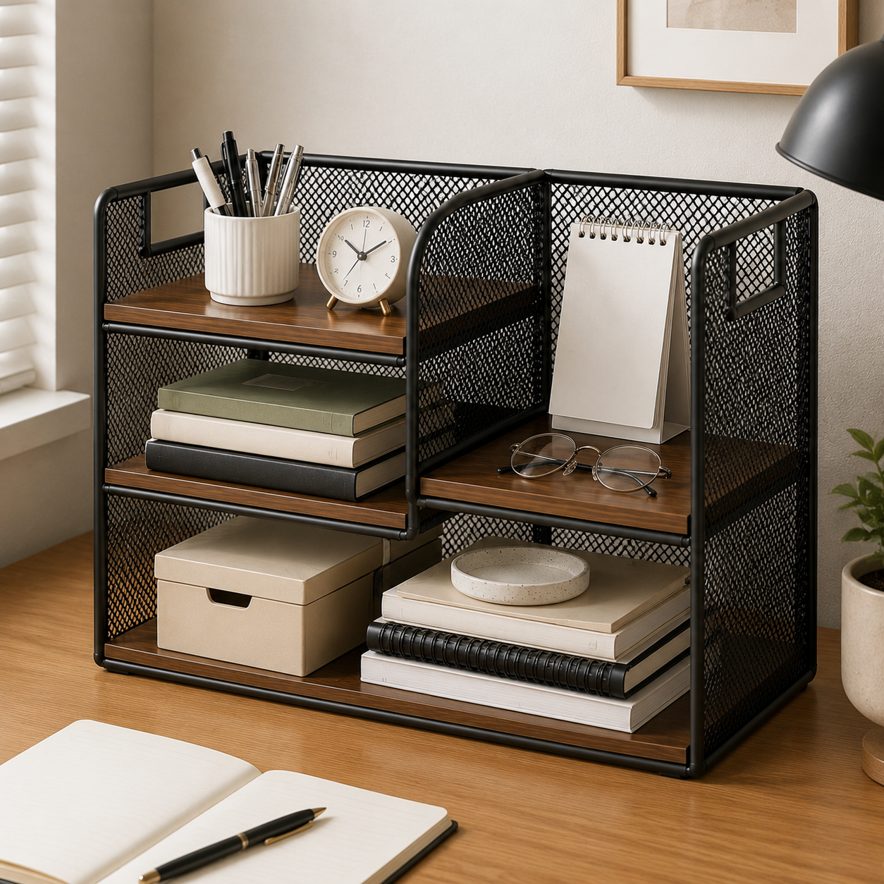 ✨ Desktop Shelf Organizer | Metal & Wood Design | Office Desk & Home Spaces | Modern Industrial Style
