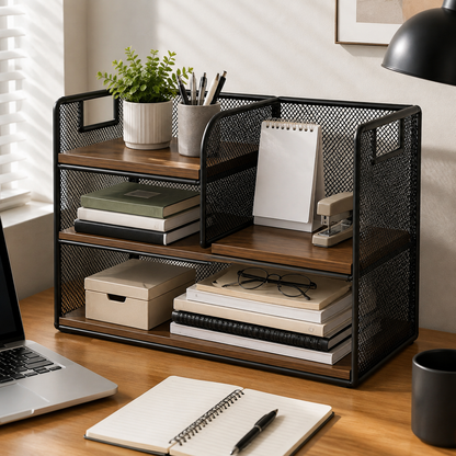 ✨ Desktop Shelf Organizer | Metal & Wood Design | Office Desk & Home Spaces | Modern Industrial Style