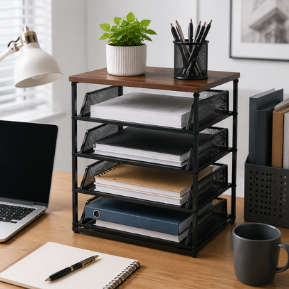 ✨ Document Organizer | Metal Mesh Storage | Office Desk & Home Workspace | Modern Industrial Elegance