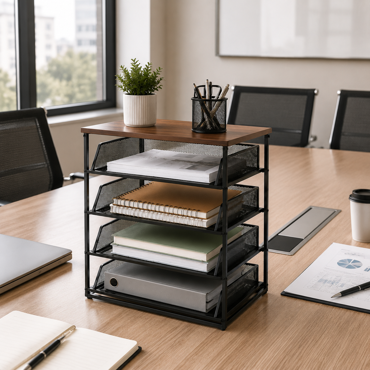 ✨ Document Organizer | Metal Mesh Storage | Office Desk & Home Workspace | Modern Industrial Elegance