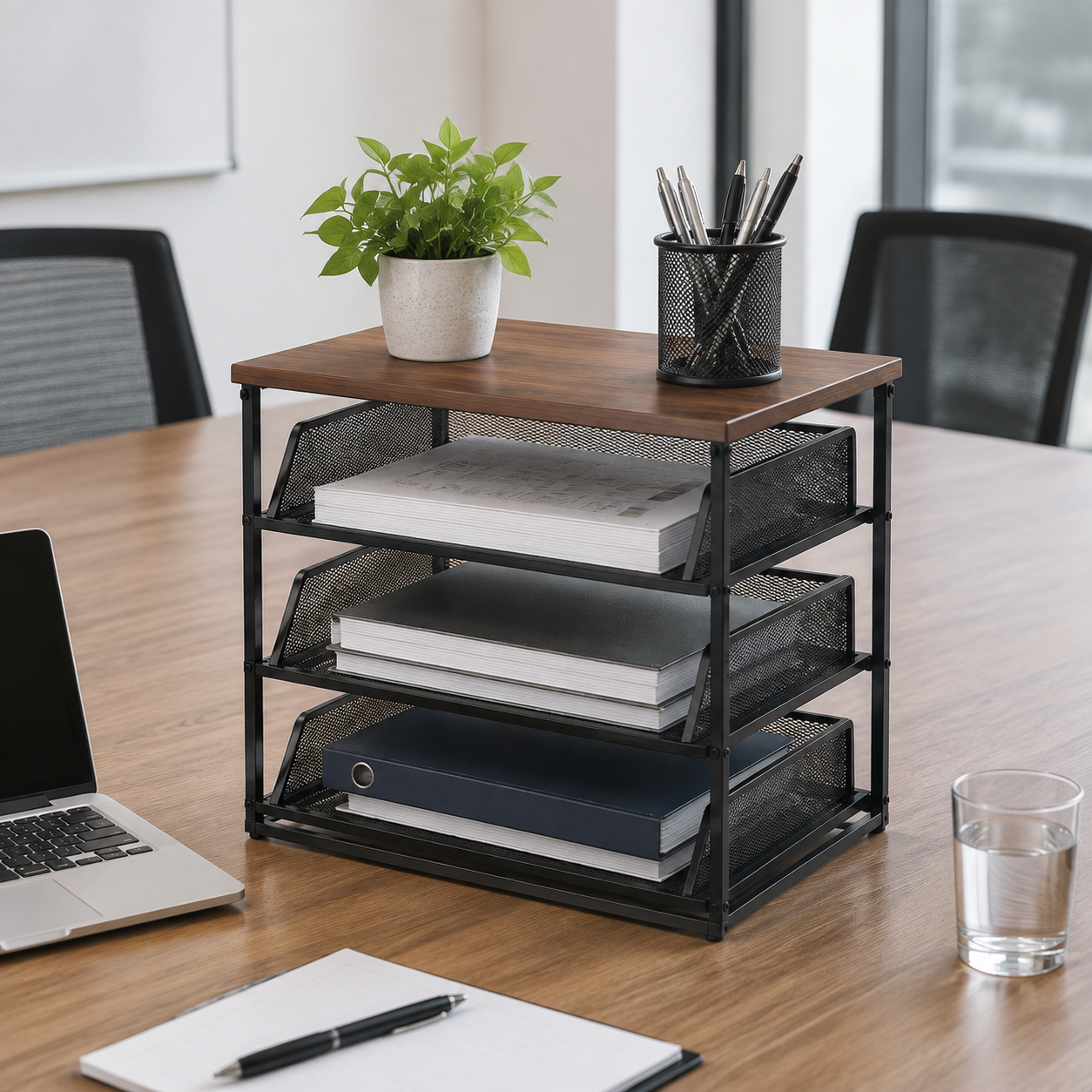 ✨ Document Organizer | Metal Mesh Storage | Office Desk & Home Workspace | Modern Industrial Elegance