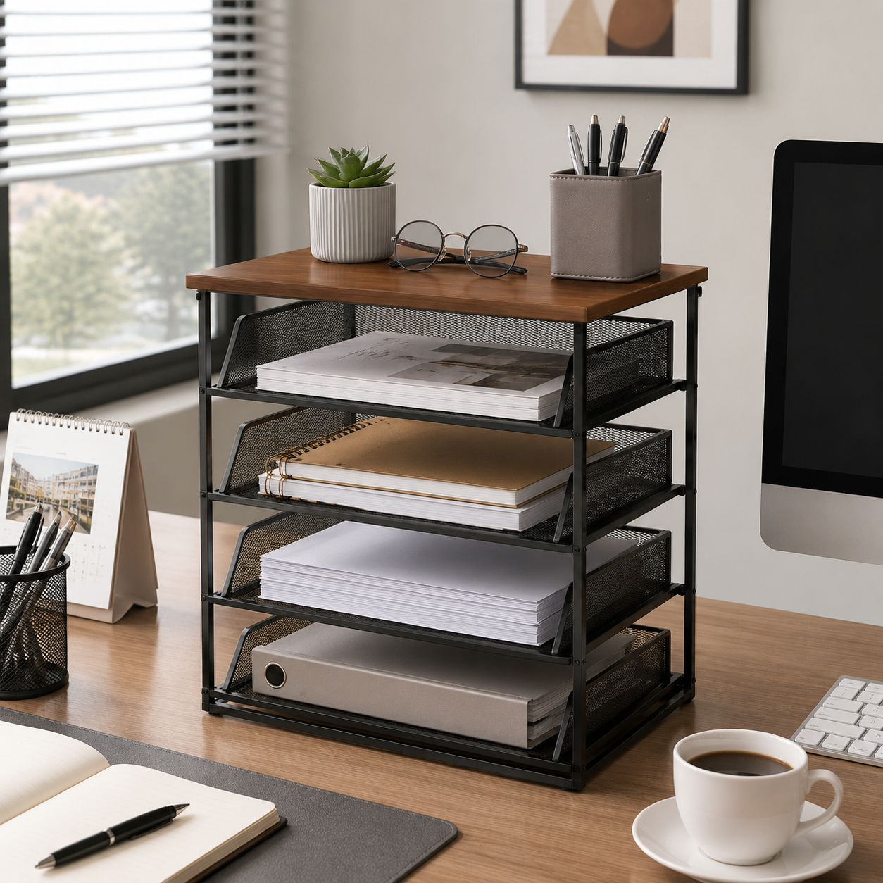 ✨ Document Organizer | Metal Mesh Storage | Office Desk & Home Workspace | Modern Industrial Elegance