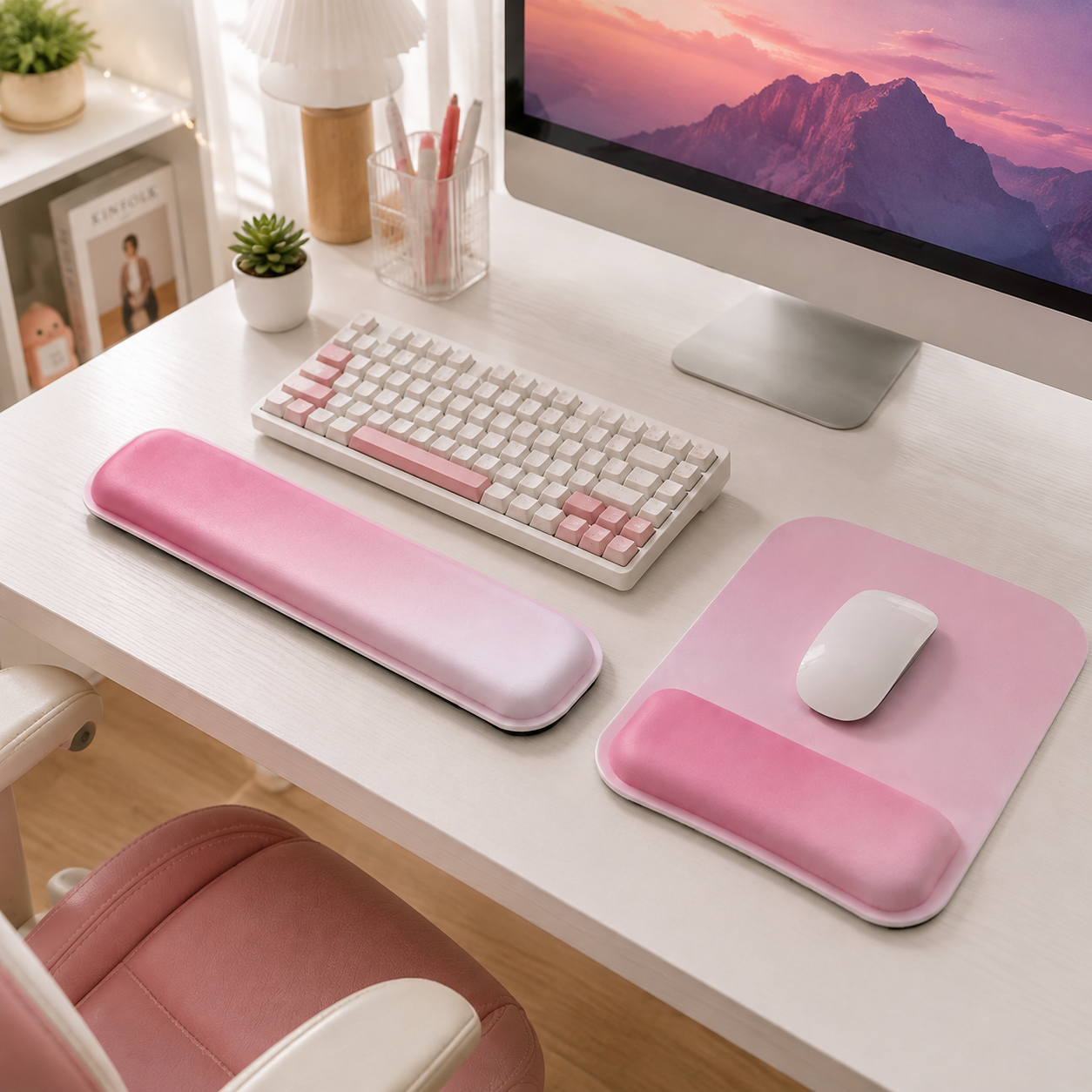 🌸 Ergonomic Wrist Rest | Soft Cushion Material | Gaming Desk & Office Setup | Pink Comfort Style