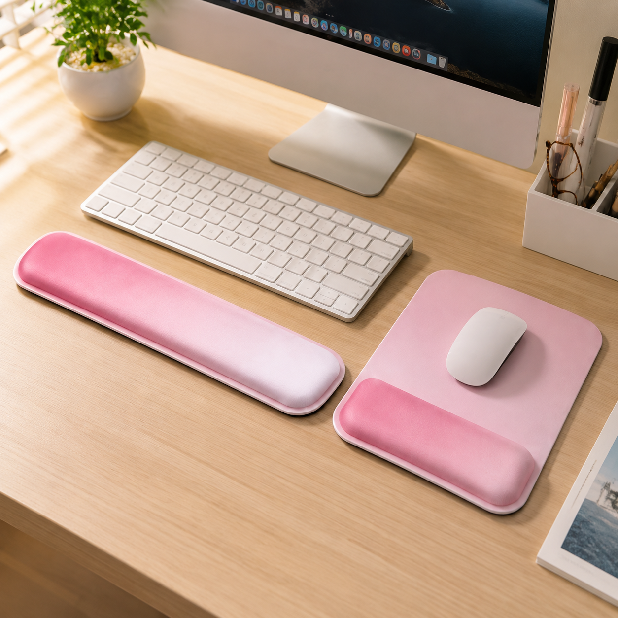 🌸 Ergonomic Wrist Rest | Soft Cushion Material | Gaming Desk & Office Setup | Pink Comfort Style