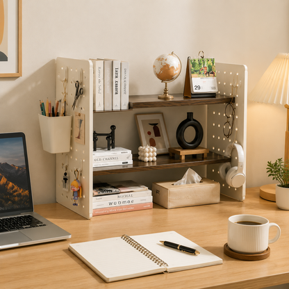 🤎 Desktop Shelf Organizer | Wood & Metal Structure | Office Desk & Home Storage | Minimal Space-Saving Design