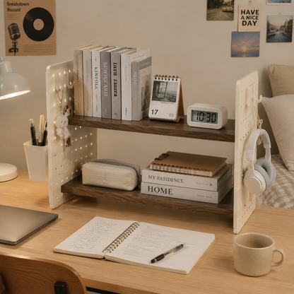 🤎 Desktop Shelf Organizer | Wood & Metal Structure | Office Desk & Home Storage | Minimal Space-Saving Design