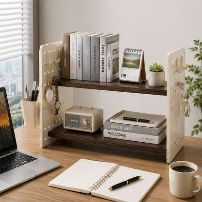 🤎 Desktop Shelf Organizer | Wood & Metal Structure | Office Desk & Home Storage | Minimal Space-Saving Design