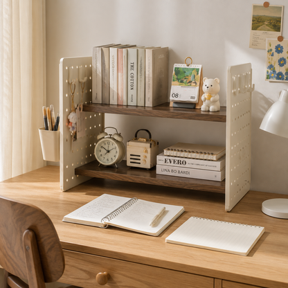 🤎 Desktop Shelf Organizer | Wood & Metal Structure | Office Desk & Home Storage | Minimal Space-Saving Design