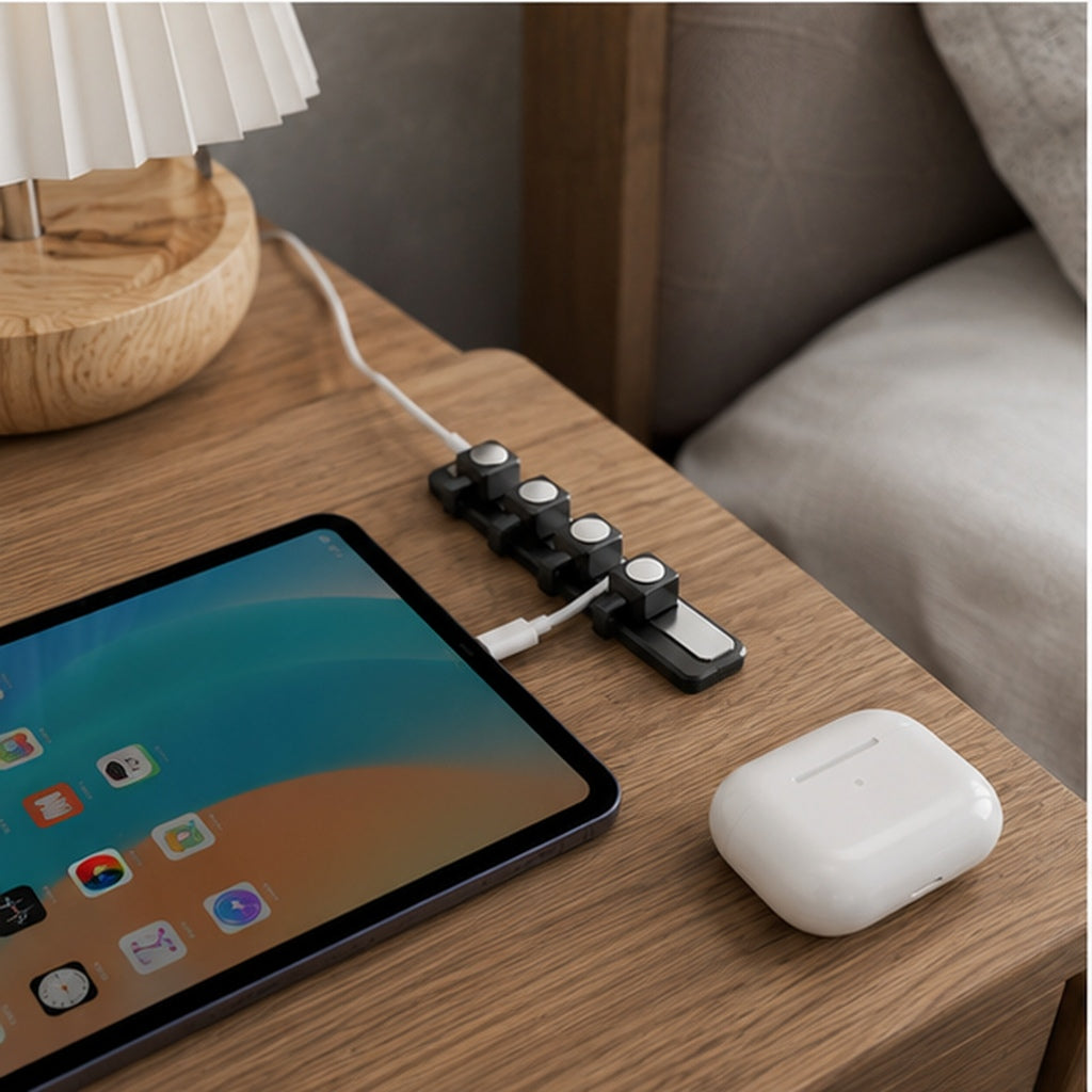 🧲 Cable Organizer | Magnetic Metal Desktop | Tech Lovers | Sleek Black Control