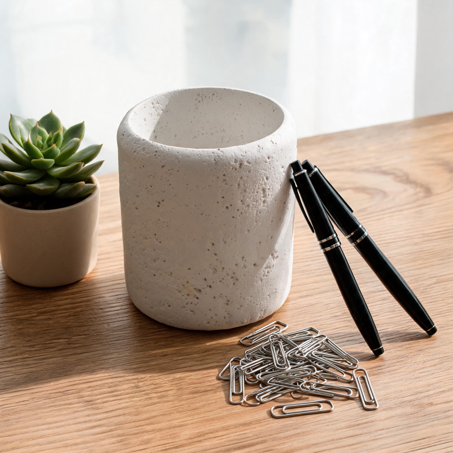 🤍 Gift-Worthy | Stone Texture Desk Decor | Minimal Pencil Holder Charm