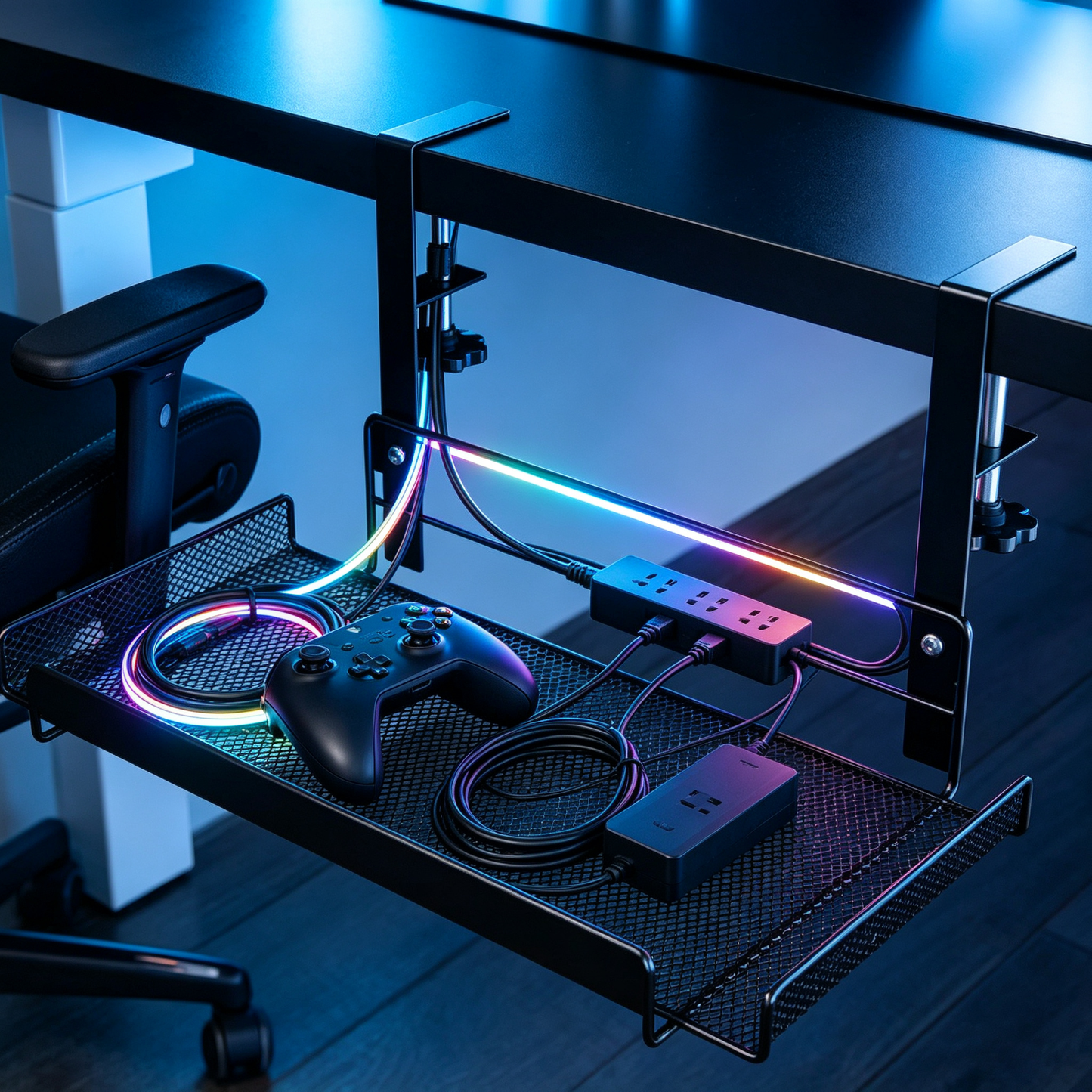 🖥️ Under-Desk Cable Tray | Mesh Cord Organizer