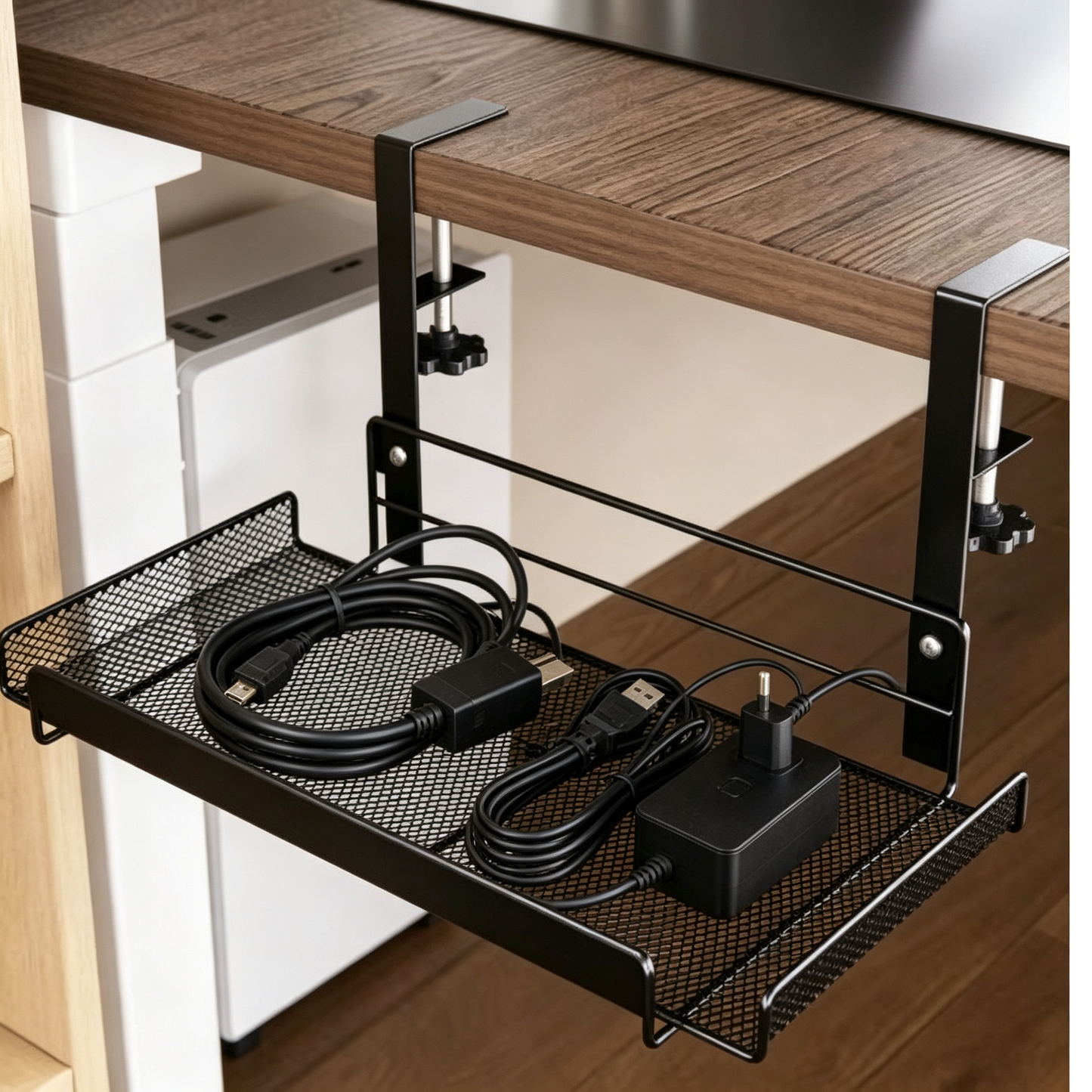🖥️ Under-Desk Cable Tray | Mesh Cord Organizer